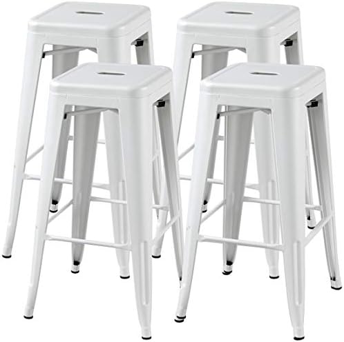 Yaheetech 30 inch Metal Bar Stools Vintage Counter Bar Height Stools Stackable Furniture Industrial Backless Stool Chairs Set of 4, White
