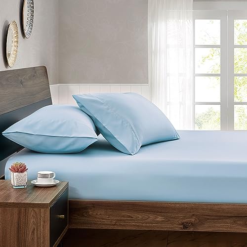 FreshCulture Full Fitted Sheets, Bulk Pack of 6, Deep Pocket, Soft Microfiber Bottom Sheets for Home, Salons, Hotels, Full Size Fitted Sheets Only (Light Blue)