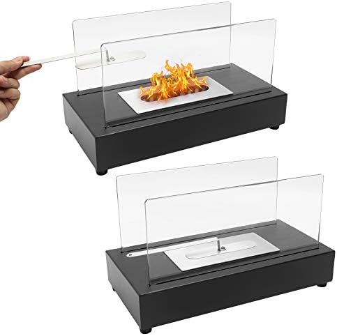Tabletop Fireplace,Bio- Ethanol Fire Pit, Indoor Outdoor Portable Fire Bowl Pot Ventless Fire Pit, Rectangle, Black