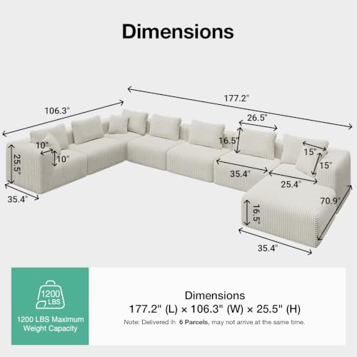 Image of Novilla 177 inch Modular Sectional Sofa, U Shape Extra Large Sectional Couch, Modern Cloud Design with Smarts Coil Support, Boneless Sectional Couch for Living Room Apartment, No Assembly, Beige