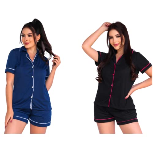 Kit 2 Pijamas Femininos Americano Curto Aberto Verão Botões Frontais (GG, Variadas)