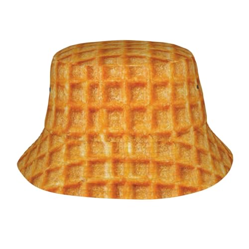 Waffles Texture Bucket Hats Funny Food Fishing Hat Foldable Travel Beach Hat Packable Sun Hat for Women Men