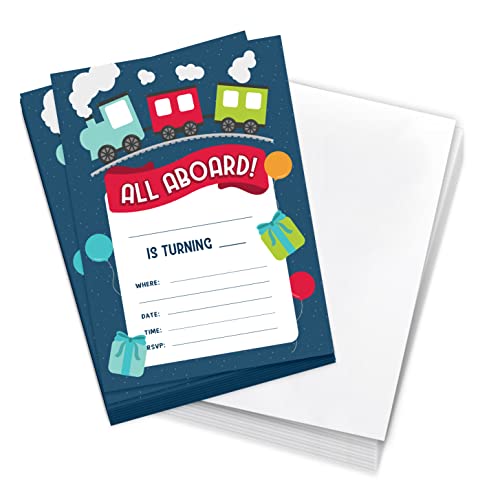 Desert Cactus Train Happy Birthday Invitations Invite Cards (10 Count) With Envelopes Style 1 Boys Girls Kids Party (10ct)