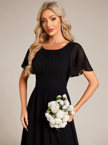 Image of Ever-Pretty Women's Spring Elegant Round Neck Short Sleeve Chiffon Empire Waist Floor Length Formal Dresses Bridesmaid Dress