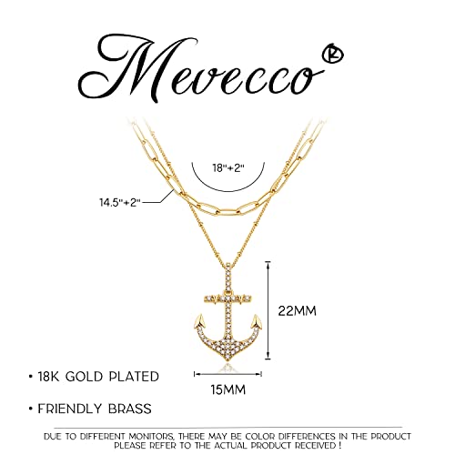 Mevecco Gold Layered Choker Necklace For Women, 18K Gold Plated Dainty Cz Anchor Pendant Minimalist Paperclip Double Layer Necklace For Jewelry Gifts #TOP5