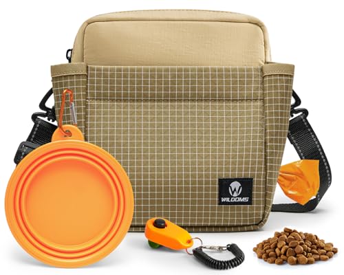 WILDOMS Dog Treat Pouch – Large Capacity with Magnetic Closure, Dog Walking Fanny Pack Built-in Poop Bag Dispenser, Clicker & Collapsible Bowl for Training & Walking - Khaki