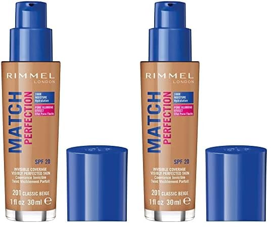 Rimmel London Match Perfection Foundation Base de Maquillaje Tono 201 Classic Beige, 30 ml (Paquete de 2)