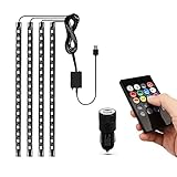 Auto LED Innenbeleuchtung, AIGUOZER 4x18 LED Auto Fußraumbeleuchtung mit APP Auto Innenraum Ambientebeleuchtung Mehrfarbig Musik Auto Streifen Atmosphäre Licht mit USB-Port und Fernbedienung
