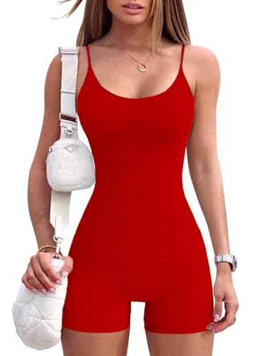 YIOIOIO Womens Workout Romper Yoga Ribbed Spaghetti Strap Shorts Jumpsuits