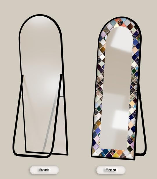 Mosaico Mirage - Specchio da pavimento ad arco a lunghezza intera, 50 x 160 cm (larghezza x altezza), con cornice nera e cornice nera