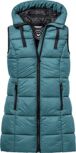 PATSY & LOU Damen Steppweste mit Kapuze, extralange Damenweste mit 2-Wege-Reißverschluss, taillierte Weste für Feminine Silhouette, warm & thermoregulierend, Gr. 36-48