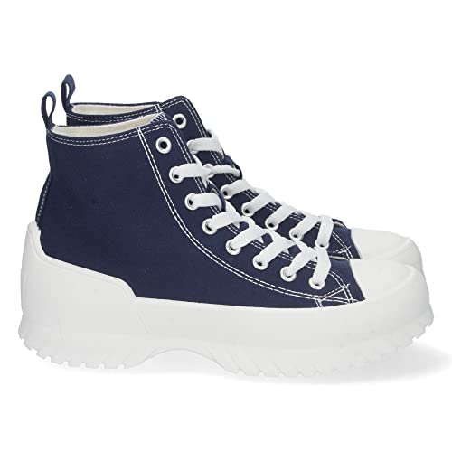 shoes&blues.es 68995-Zapatilla Abotinada para Mujer, Comoda, Estilo Bamba, con Material de Lona, y Cierre de Cordones, Otono Invierno 2022. Talla 40 Marino