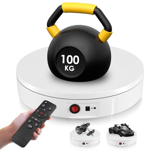 Piatto Girevole Elettrico 30CM, 100KG e Ricaricabile Espositore Girevole Elettrico, 360° Direzione e Velocità Regolabili Automatico Base Girevole Elettrica con Telecomando per Fotografia(Bianco)