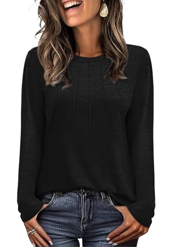 WIHOLL Long Sleeve Tops for Women Fall Fashion Dressy Casual Ladies Tops Lightweight Women's Sweatshirts Size 14-16 Black L