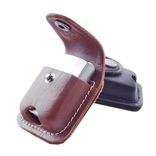 Handmade Fliptop Leather Lighter Pouch Case Holder With Pocket Belt Loop (Brown+Black) #TOP1