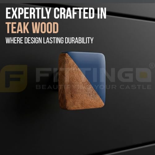 Image of 6 Piece Premium Teak Wood Drawer Knobs for Furniture Cabinets & Cupboards | Modern Design | Colour: Natural Wood, Size: 1.5 Inch-| 3 Years Warranty |