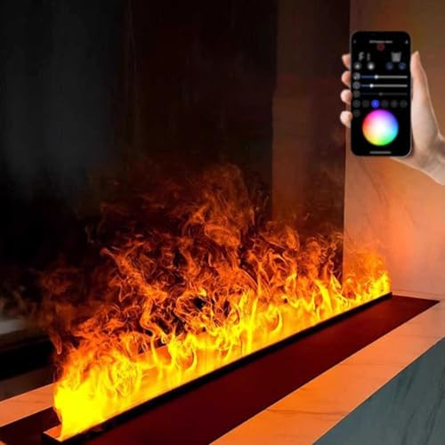 3D Electric Fireplace with Realistic Flame - Touch Screen & APP Control, Remote, Auto Water Filling, Adjustable 7-Color Flame, 1200mm, Modern Home Decor