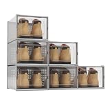 QualiapeX X-Large Long Shoe Boxes Clear Plastic Stackable, Shoe Storage Organizer, Sneaker Storage C