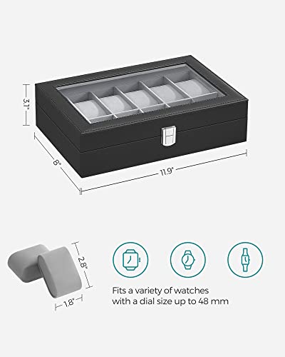 Songmics Watch Box, 12-Slot Watch Case With Large Glass Lid, Removable Watch Pillows, Watch Box Organizer, Gift For Loved Ones, Black Synthetic Leather, Gray Lining Ujwb12Bk #TOP5
