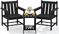 SERWALL 3 Pieces Patio Bistro Set, All Weather Adirondack Chair Set with Side Table, HDPE Material Outdoor Patio Furniture Set for Balcony, Porch, Garden, Backyard- Black