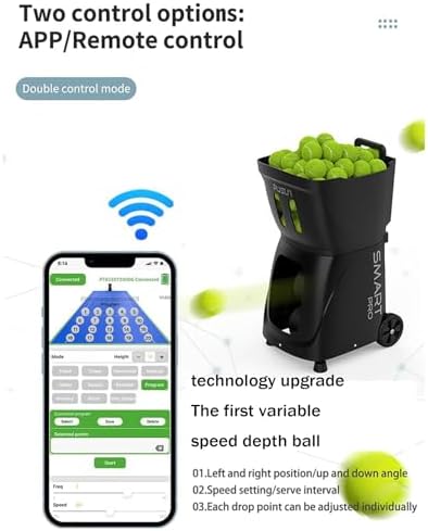 Fully Automatic Tennis Ball Machine with Remote Control, 115 Balls Capacity, Adjustable Speed 20-120KM/H, Max Serving Distance 26M, 5-45° Angle for Ultimate Training Experience.