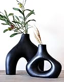 Carrot's Den - Black Donut Vase, Set of 2, Minimalist Nordic Style, Ceramic Hollow Vase Decor - Tabl