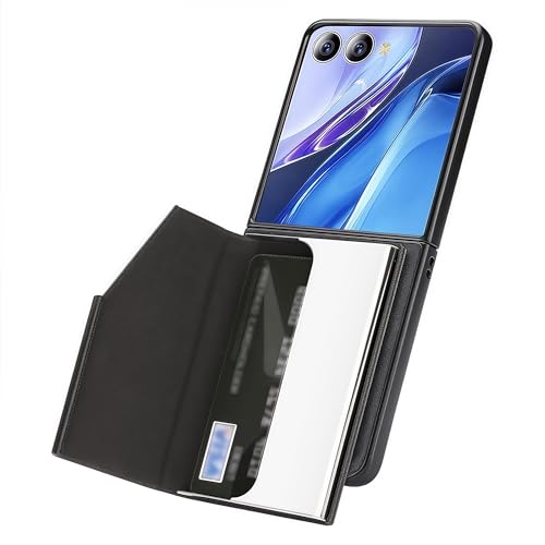 JIAONASHIJIA Funda de piel para Samsung Galaxy Z Flip 7, con cierre magnético, bloqueo RFID 2 en 1, soporte para tarjetas extraíble, resistente a los golpes, color negro