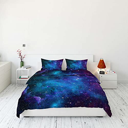 YUANZU Juego de Ropa de Cama King para niños y niñas, Juego de Funda de edredón Espacial de 3 Piezas, diseño Galaxia Microfibra Suave con Cierre de Cremallera (230 x 220 cm y 2 Fundas de Almohada)