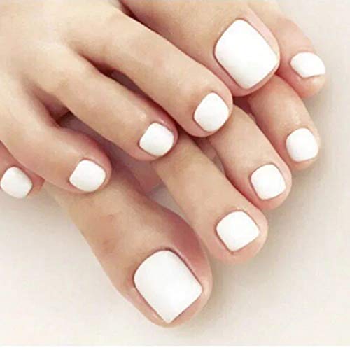 24 Pcs Fake Toe nails Matte Toenails Full Cover Pure Color Artificial Fakes Toes Nails False Toenails Gel Nails Foot Art Tips Sets for Women Girls Teens (Matte White)