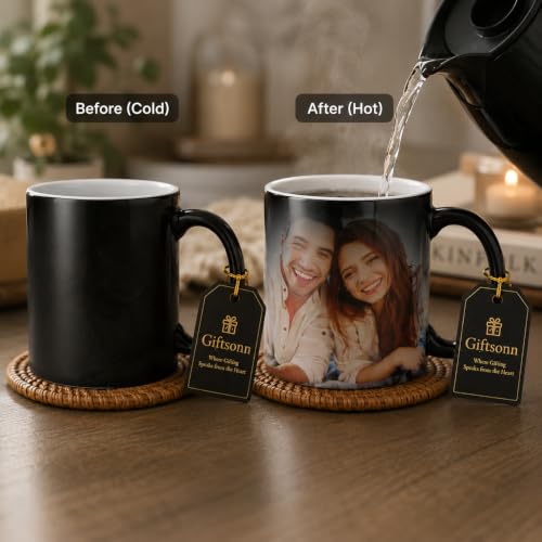Image of Personalized Magic Mug - Custom Photo, Name & Quote Ceramic Mug - Birthday, Anniversary, Valentine's Gift - 330ml Color Changing Mug for Girlfriend, Boyfriend, Husband, Wife