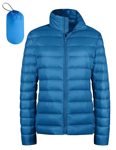 wantdo Women's Down Jacket Packable Light Weight Travel Coat (Acid Blue, X-Large)