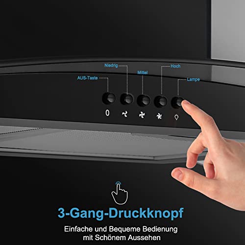 Gasland-Chef-GR90BP-Campana-Extractora-de-Pared-Decorativa-90cm-Campana-Extractora-Cristal-Cocina-500-mh-3-Velocidades-de-Exrtaccion-Negro