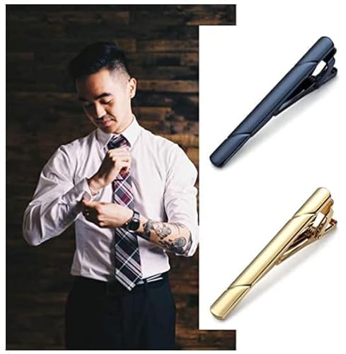 لينغيهر مشابك ربطة عنق للرجال، اسود وذهبي وازرق ورمادي وفضي لربطات العنق العادية، افكار هدايا صندوق فاخر (تصميم انيق)