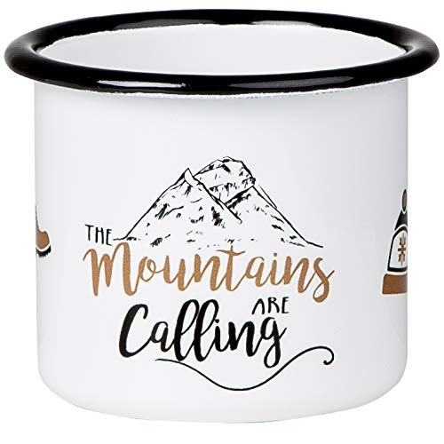 MUGSY Emaille Tasse „Mountains Are Calling“ – 300 Ml, Bruchfest & Leicht, Perfekt Für Outdoor