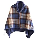 [なないろ館] 4way ブランケット ひざ掛け 巻きスカート 着る毛布 あったか 裏ボア 100×140cm 肩当て 肩掛け 裏起毛 防寒 フランネル (ブルー)