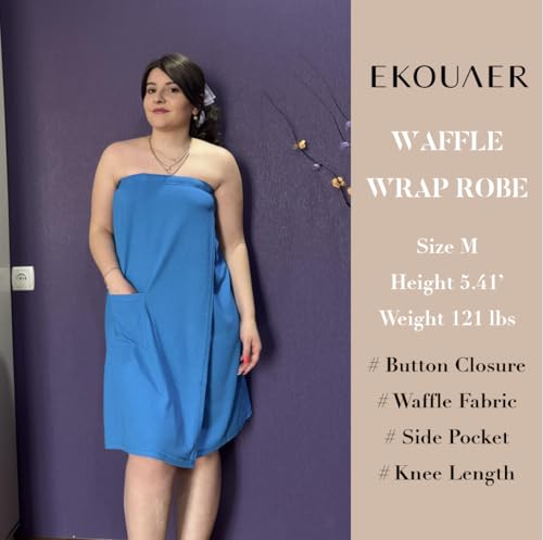 Image of Ekouaer Waffle Robes For Women Bath Wraps Lightweight Bathrobe | Knee Length Soft Shower Robe with Pocket Wrap Robe