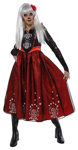 RUBIES Disfraz Princesa de los muertos para niñas, Vestido impreso y clip para el pelo, Oficial Rubies para Halloween, Carnaval, Fiestas y cumpleaños