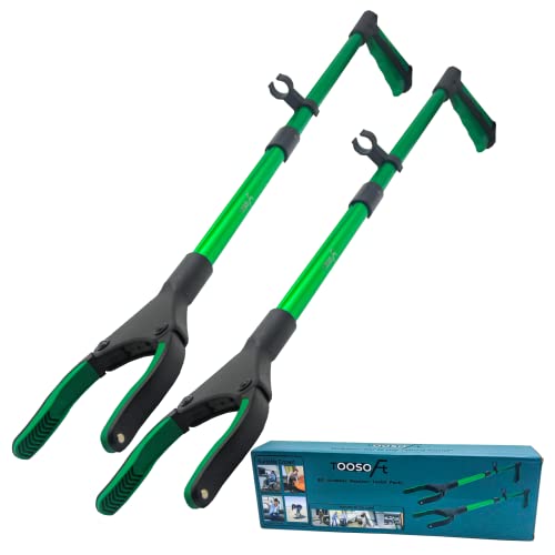 TOOSOFt 2 pcs 81.3cm Herramienta de Captura Plegable，Pinzas Extensibles Larga,Pinza para Recoger Basura de Aleación de Aluminio Verde,para los Viejos, Discapacitados