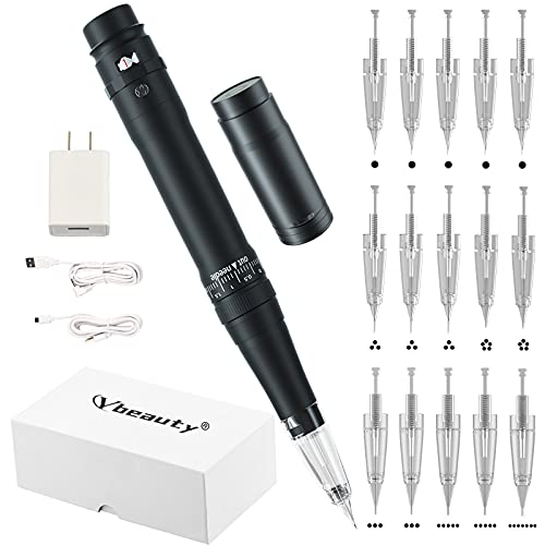 Permanent Eyebrow Makeup Tattoo Machine Kit with 15pcs Mixed Cartridges Needles for Shading Eyeliner Lip Microshading(Black)