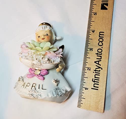 1989 Vintage March Birthday White and Gold Angel Figurine with Yellow Daffodil 4" Tall