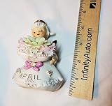 1989 Vintage March Birthday White and Gold Angel Figurine with Yellow Daffodil 4" Tall