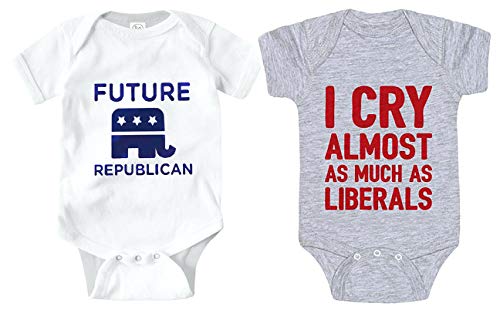 Baby Republican Romper Gift Set I Cry Almost Liberals and Future GOP Grey (6 Month)