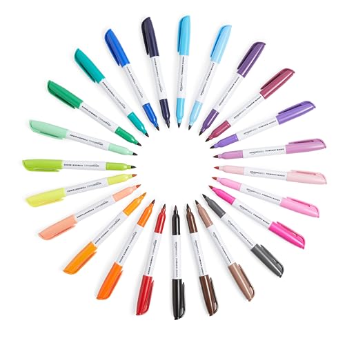 Image of Amazon Basics Fine Tip Permanent Markers for Writing, Drawing, Quick Drying, Office, School, and Home Use, Black, 24 Pack