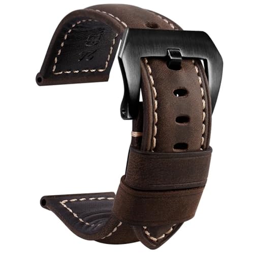 Sangle en cuir montre homme 22mm marron foncé bracelet vintage fait main Crazy Horse