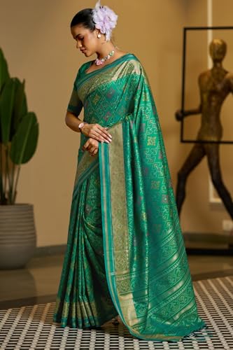 Image of SGF11 Women's Kanjivaram Patola Silk Saree Silk Saree Pure Golden Zari With Blouse Piece