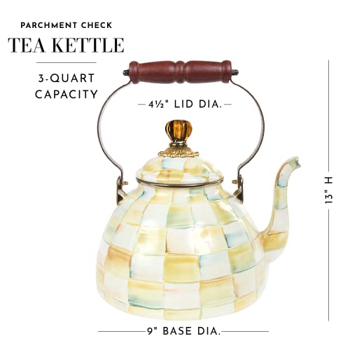 Mackenzie-Childs Parchment Check Enamel Tea Kettle, Decorative Tea Kettle, 2-Quart Kettle #TOP3