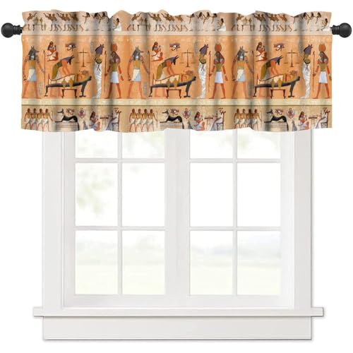KANEPE Ancient Egypt Kitchen Valances Curtain Abstract Hieroglyphic Egyptian Anubis Pattern Window Treatment Valances Short Curtains Rod Pocket Drape for Dining Room Home Bedroom Decor, 54x18In