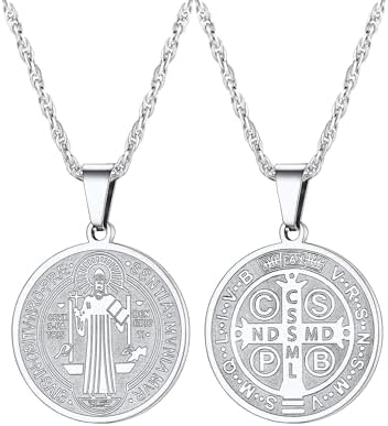 PROSTEEL Stainless Steel Saint Benedict Medal Necklace, Protection Jewelry for Men Women, 18K Real Gold Plated, 22inch-24inch Adjustable, Come Gift Box