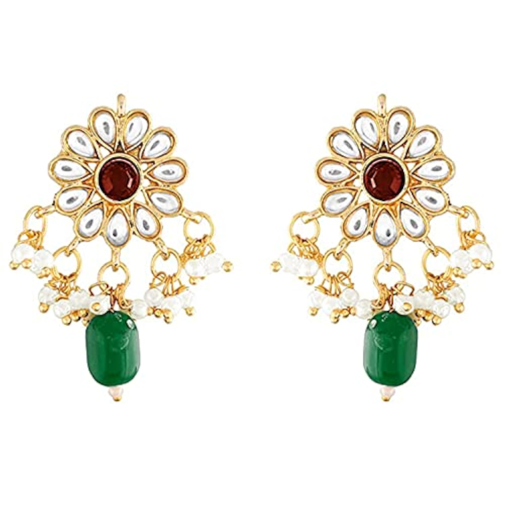 18k Plated Green Beaded Pearl Moti Mala Necklace Set