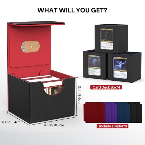Image of ZLCA 4 PCS MTG Commander Deck Box, Card Deck Box for Trading Card, Holds 110+ Double Sleeved Cards Fits for Magic Cards TCG CCG (Multicolor)